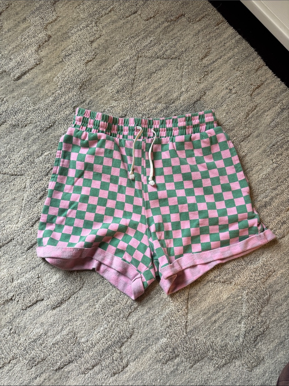 Target Ascot & Hart Pink Green Checkered Sweat Shorts Size XS